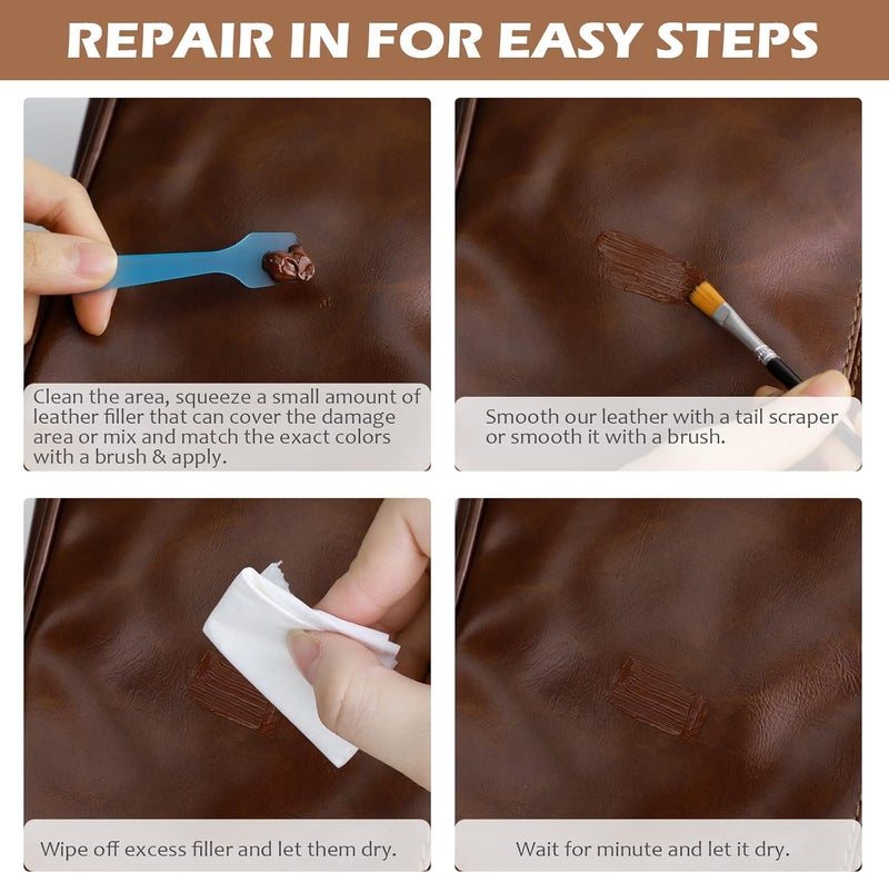 SEISSO 18 Colors Leather Repair Kit - for Furniture Car Seats Couches Sofa Shoes Boat, Leather Dye Filler Paint Restore Scratches Tears Holes, Purses, Jacket, Vinyl Repair Kit Bonded Leather Genuine Italian - Image 4