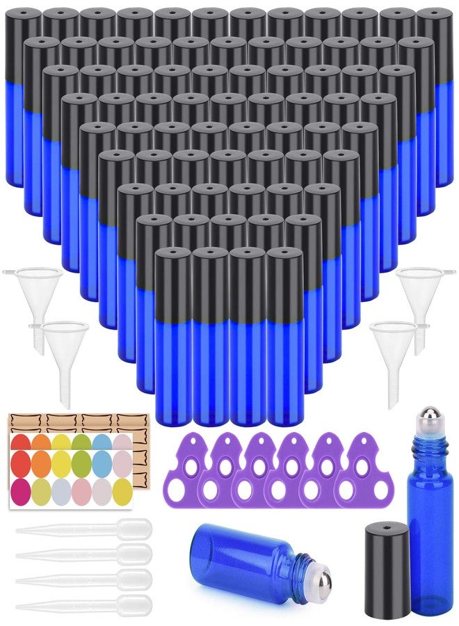 Easytle 96 Pack Essential Oil Roller Bottles 5ml Blue Glass, Reusable, Leak-Proof, UV Protection, Travel & Personal Care, 384 Labels, 8 Opener, 16 Funnels, 16 Droppers - Image 1