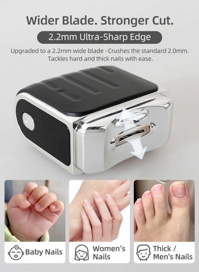 Zcheer 2-in-1 Electric Nail Clippers, Nail Trimmer With LED Light, Baby Nail Clippers, USB Rechargeable, Wide 2.2mm Blade for Thick Nails, 3-Speed Trimming & Grinding, For Baby, Elderly, Women, Men, Nail Debris Collector (Black) - Image 3