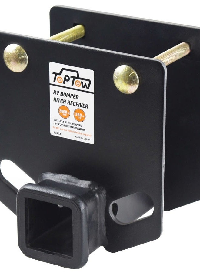 TOPTOW 63803 RV Bumper Hitch Receiver 2 inch Adapter Receiver Openning 3500 LBS Capacity Fits for 4 inch X 4 inch Square RV Rear Bumpers - Image 1