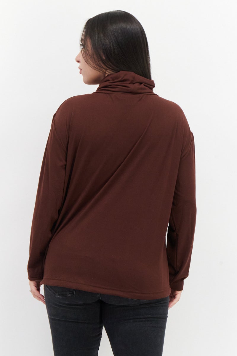 French Connection Women Turtle Neck Long Sleeve Solid Sweater, Brown  - Image 2