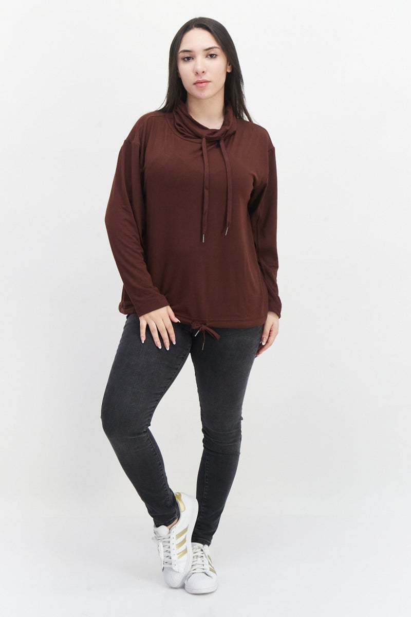 French Connection Women Turtle Neck Long Sleeve Solid Sweater, Brown  - Image 4