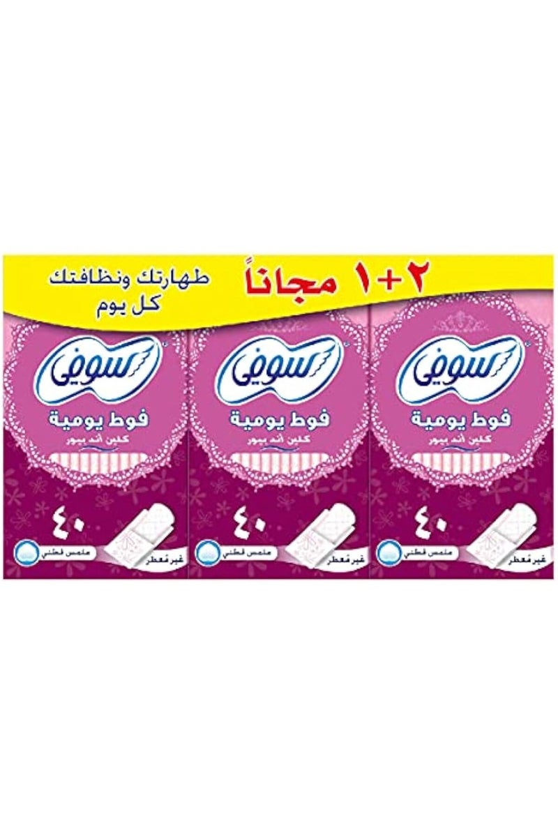 سوفي كلين وبير بطانات يومية غير معطرة، 3 × 40