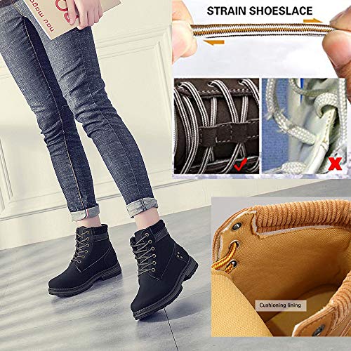 Athlefit Women's Work Waterproof Hiking Combat Boots Lace up Low Heel Booties Ankle Boots Size 9 Black - Image 5