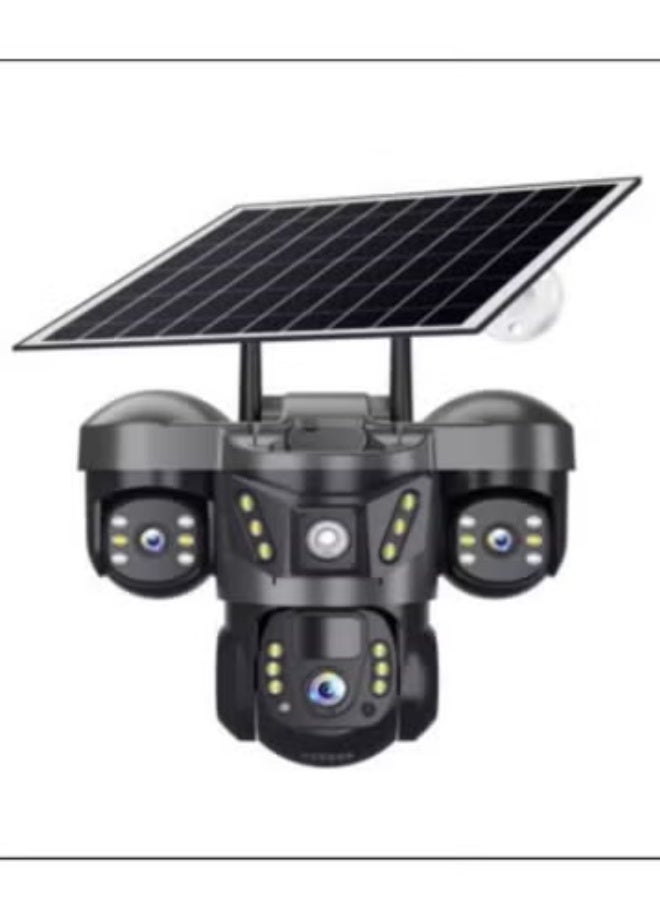 Gulf Trend WiFi Solar Security Camera 3 Lens Outdoor PTZ CCTV Surveillance Camera with AI Motion Detection, 360° Pan Tilt, Full Color Night Vision, Two-Way Audio, Weather Resistant, Rechargeable Battery, HD Remote Monitoring for Home, Office, Farm & Business - Image 1
