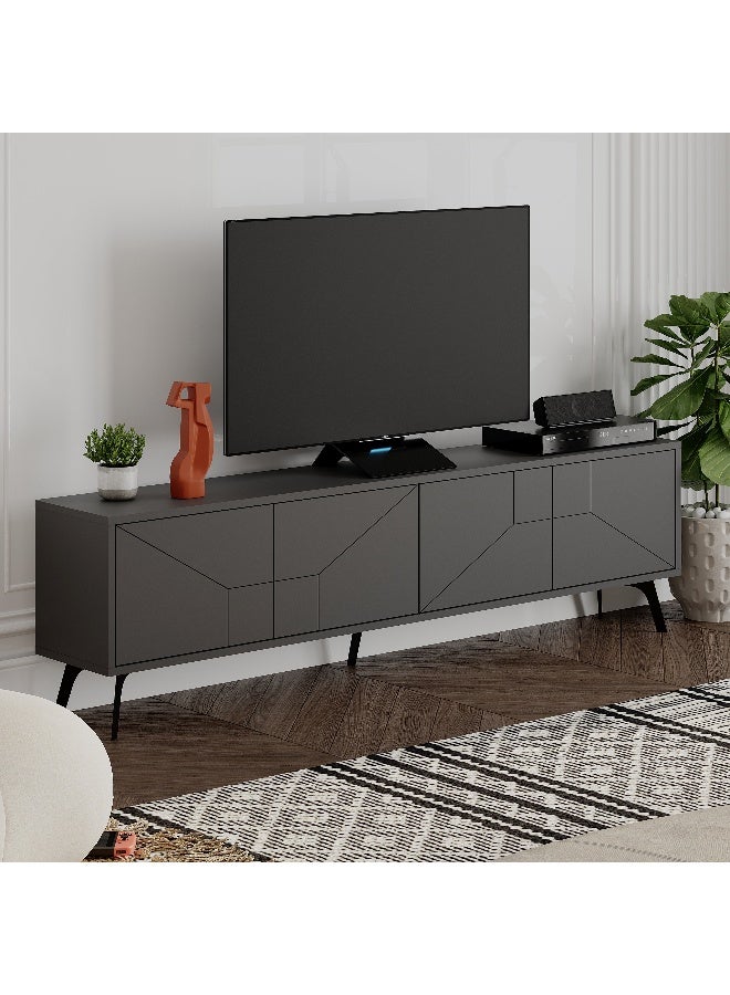 Mourah Home Dune TV Stand up to 70 Inches TVs | Modern TV Cabinet 4-Door | Modern TV Units for Living Room | Storage Cabinet | 180x29.6x50 CM (Dark Grey) - Image 2