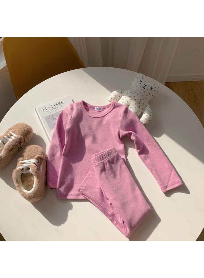 Children's Pajamas Spring & Fall New Style Girls' Long-sleeved Solid Color Pullover Little Girl's Home Wear Set