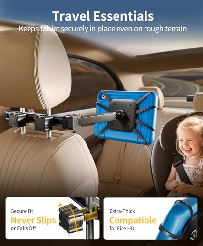 FANGOR Tablet Holder for Car 3 in 1 Adjustable Extension Arm Upgraded iPad Holder for car Backseat with Holding Net Road Trip Essentials for Kids for 713 iPad Pro Air Mini Galaxy Fire HD - Image 3