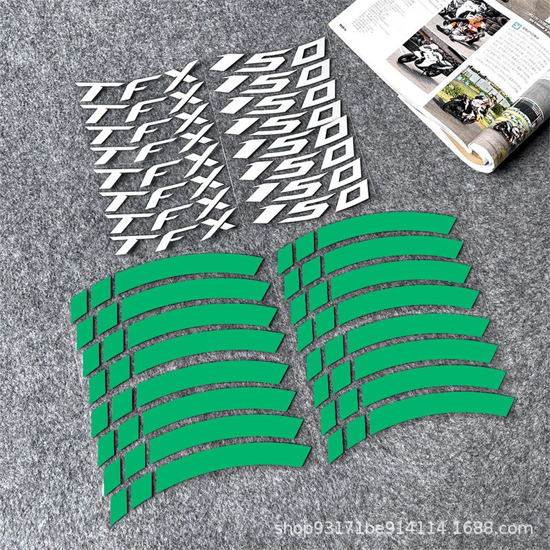Generic Yamaha TFX150 Motorcycle Rim Decals Reflective Waterproof Stickers Green reflective wheel hub with inner ring letters 1 set