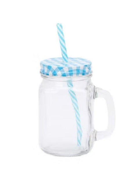 Myra Mason Jar With Lid And Straw Clear/Blue