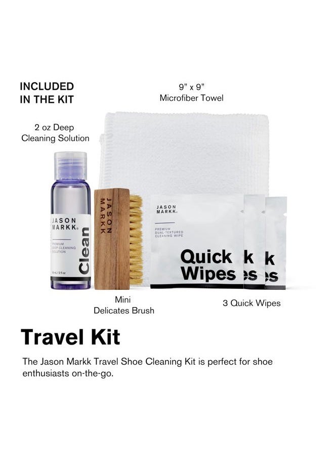 Jason Markk Travel Shoe Cleaning Kit - 2oz Premium Shoe Cleaner, Mini Brush, 9 x 9 Microfiber Towel, Quick Wipes - Effectively Cleans and Conditions Sneakers - Ripstop Nylon Case, Clear Front Window - Image 2