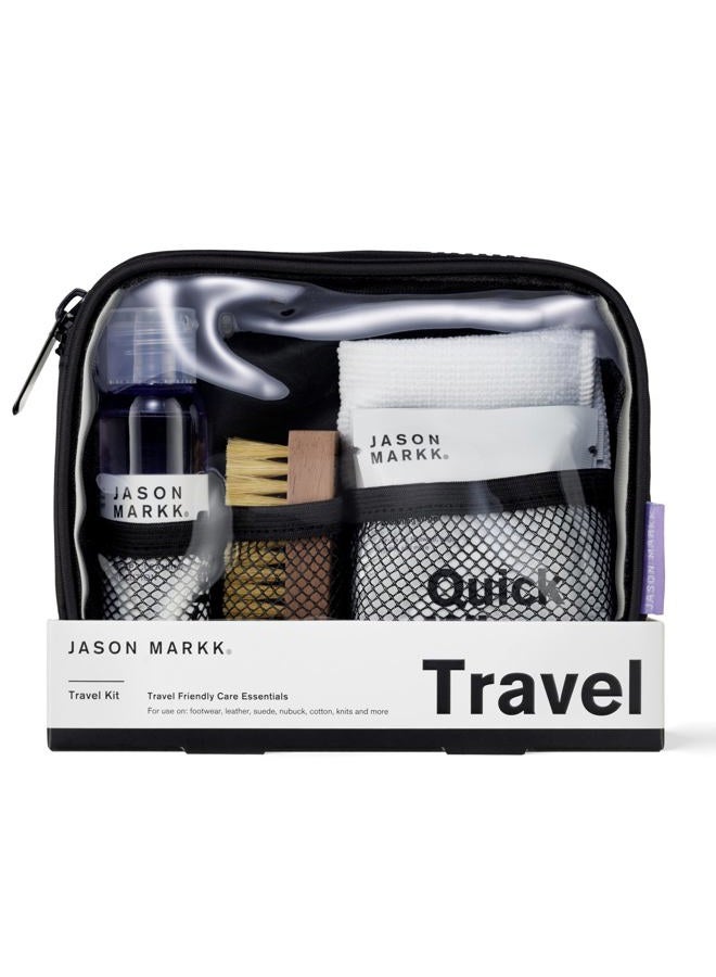 Jason Markk Travel Shoe Cleaning Kit - 2oz Premium Shoe Cleaner, Mini Brush, 9 x 9 Microfiber Towel, Quick Wipes - Effectively Cleans and Conditions Sneakers - Ripstop Nylon Case, Clear Front Window - Image 1