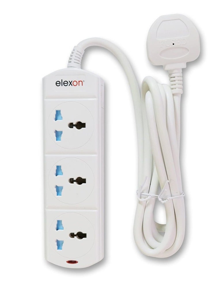 elexon Extension Cord 2 Meter 3 Way Universal Socket with Surge Protector UK 3 Pin Multi Plug Adapter Extension to Universal Wall Plug Socket for Home & Office - Image 1