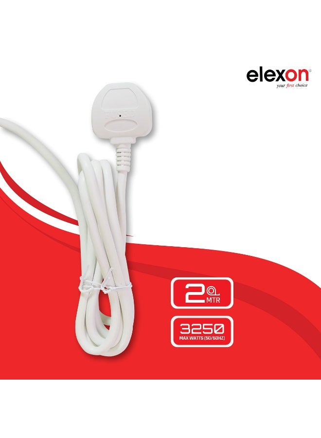 elexon Extension Cord 2 Meter 3 Way Universal Socket with Surge Protector UK 3 Pin Multi Plug Adapter Extension to Universal Wall Plug Socket for Home & Office - Image 3