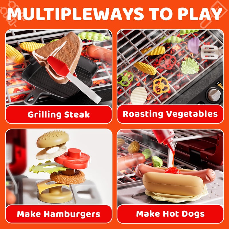 Zsinb Kids Play Kitchen Toys, Kids BBQ Grill Playsetï¼Œ2-Tier Barbecue Toy with Wheels, Smoke Sound Light, Outdoor Play Food Toys Cooking Set, Birthday Gift for Toddlers 3-5 - Image 4