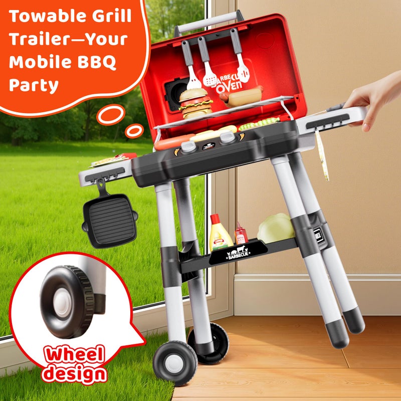 Zsinb Kids Play Kitchen Toys, Kids BBQ Grill Playsetï¼Œ2-Tier Barbecue Toy with Wheels, Smoke Sound Light, Outdoor Play Food Toys Cooking Set, Birthday Gift for Toddlers 3-5 - Image 5