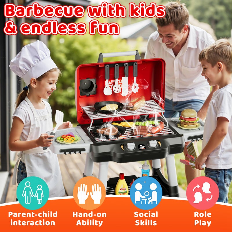 Zsinb Kids Play Kitchen Toys, Kids BBQ Grill Playsetï¼Œ2-Tier Barbecue Toy with Wheels, Smoke Sound Light, Outdoor Play Food Toys Cooking Set, Birthday Gift for Toddlers 3-5 - Image 3
