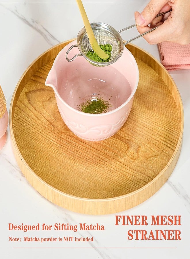 bamandan Matcha Whisk Set, Pink Matcha Set Includes Ceramic Matcha Bowl, Matcha Whisk and Holder, Bamboo Scoop, Scoop Rest, Sifter and Tea Towel - 7 Pcs Matcha Kit Matcha Kit for Matcha Lovers - Image 2