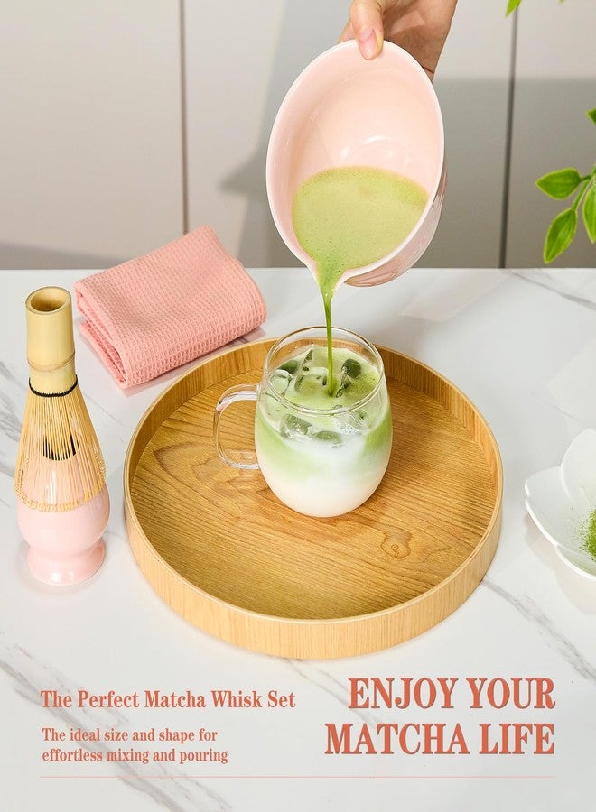 bamandan Matcha Whisk Set, Pink Matcha Set Includes Ceramic Matcha Bowl, Matcha Whisk and Holder, Bamboo Scoop, Scoop Rest, Sifter and Tea Towel - 7 Pcs Matcha Kit Matcha Kit for Matcha Lovers - Image 4