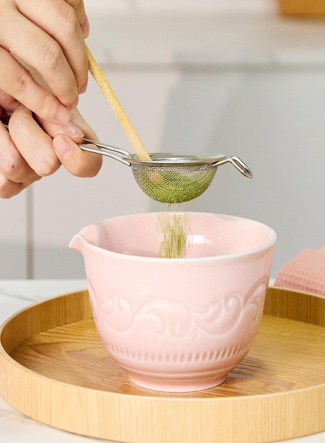 bamandan Matcha Whisk Set, Pink Matcha Set Includes Ceramic Matcha Bowl, Matcha Whisk and Holder, Bamboo Scoop, Scoop Rest, Sifter and Tea Towel - 7 Pcs Matcha Kit Matcha Kit for Matcha Lovers - Image 5