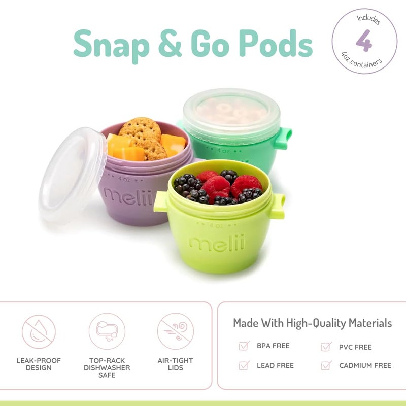 melii Silicone Snap & Go Baby Food Storage Containers - 4-Piece Set, 4 oz Snack Containers with Airtight, Leakproof Lids, Freezer Safe, BPA-Free, Stackable Food Storage for Baby Food & Kitchen Use - Image 2