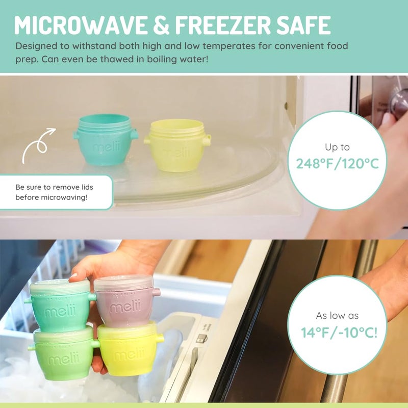 melii Silicone Snap & Go Baby Food Storage Containers - 4-Piece Set, 4 oz Snack Containers with Airtight, Leakproof Lids, Freezer Safe, BPA-Free, Stackable Food Storage for Baby Food & Kitchen Use - Image 4