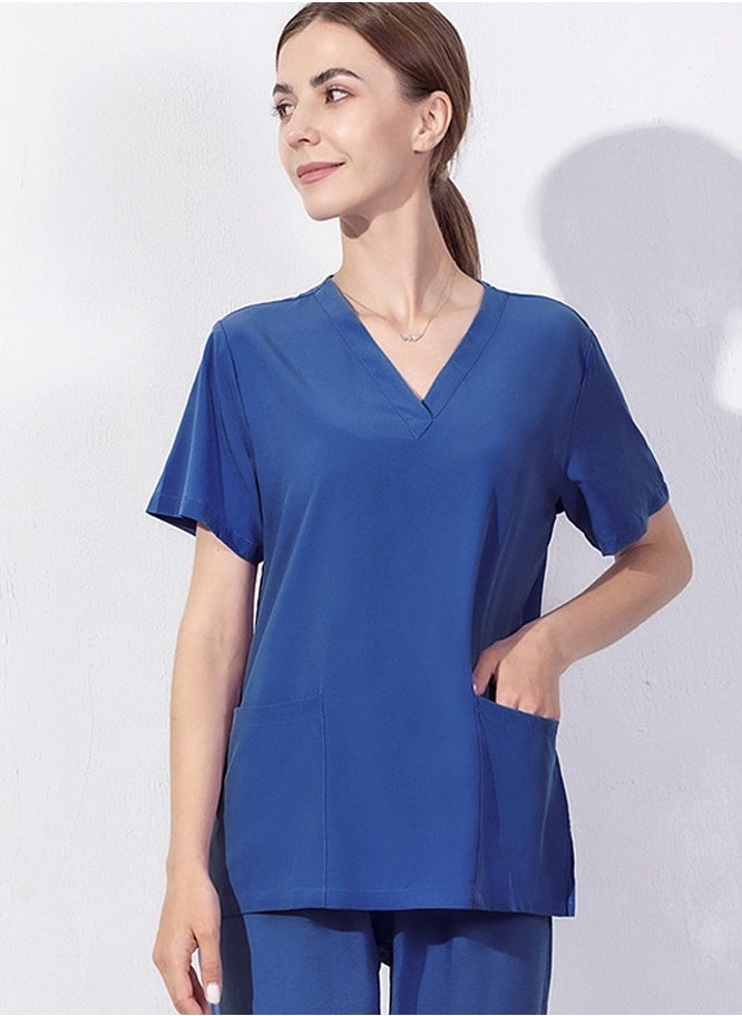 Loquat V-Neck Medical Uniform Scrubs Top for Women Workwear Soft Comfty Easy Care Royal Blue 