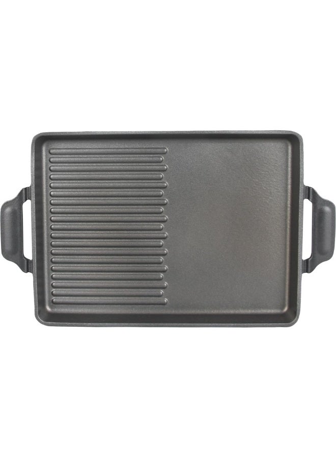 Chef's Delight مقلاة الشيف المتعددة للشواء 30x22 سم - مقلاة شواء من الحديد الزهر متينة للطهي المثالي، سطح غير لاصق، مثالية للشواء الداخلي والخارجي، سوداء - Image 2