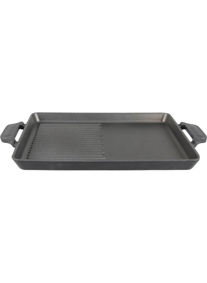 Chef's Delight مقلاة الشيف المتعددة للشواء 30x22 سم - مقلاة شواء من الحديد الزهر متينة للطهي المثالي، سطح غير لاصق، مثالية للشواء الداخلي والخارجي، سوداء - Image 5
