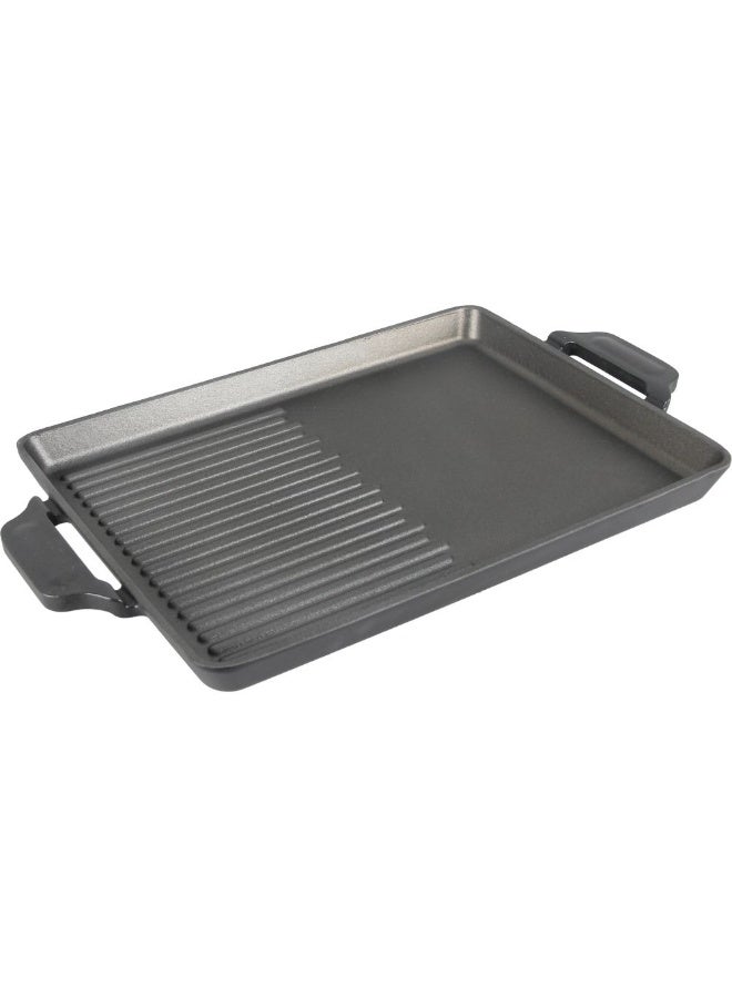 Chef's Delight مقلاة الشيف المتعددة للشواء 30x22 سم - مقلاة شواء من الحديد الزهر متينة للطهي المثالي، سطح غير لاصق، مثالية للشواء الداخلي والخارجي، سوداء - Image 1