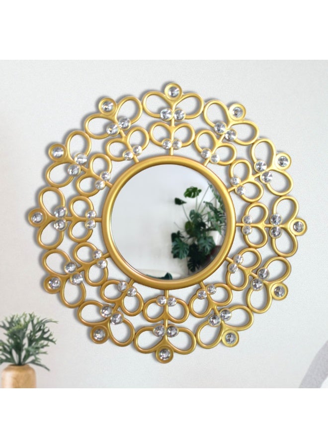 ديكور هيلز مرآة حائط ديكور هيلز المزخرفة بتصميم حلقات متعددة، مرآة حائط دائرية بلمسة نهائية ذهبية دافئة لغرفة المعيشة وغرفة النوم والحمام - Image 2
