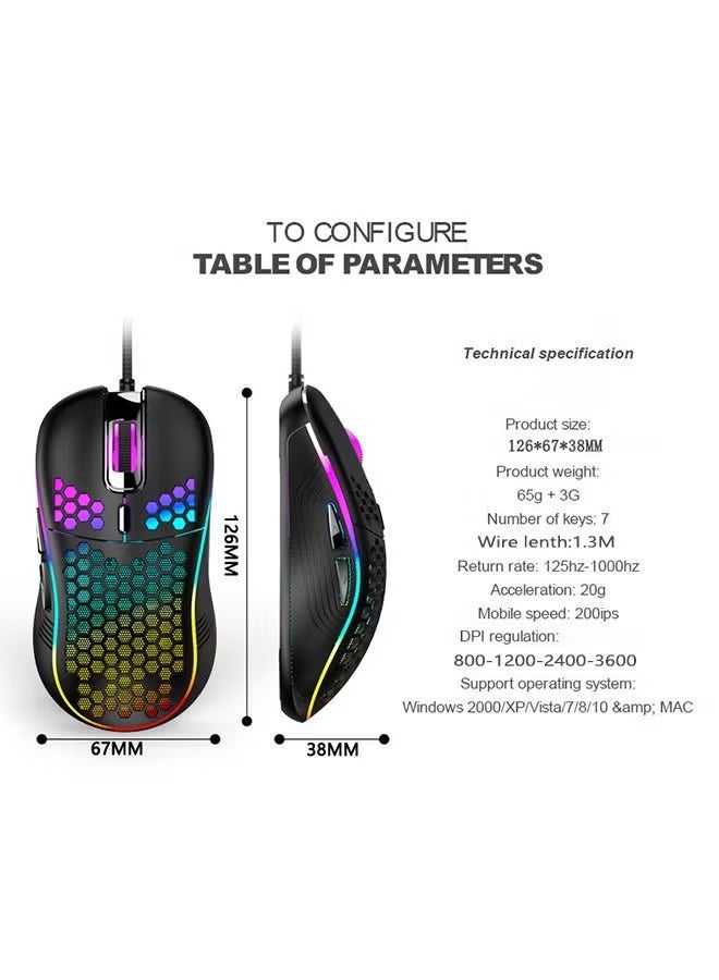 High Performance Wired Gaming Mouse, 3200 DPI, Game-Grade Optical Sensor, Honeycomb Hollow Design, Ventilation and Cooling Effect-White - Image 2