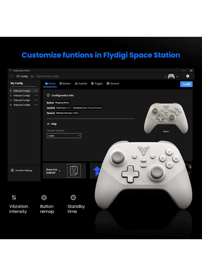 فلاي ديجي وحدة تحكم لاسلكية FLYDIGI Dune Fox، مزودة بعصا تحكم ومحفزات تعمل بتقنية تأثير هول، وخاصية اهتزاز المقبض، و3 أوضاع اتصال، ووحدة تحكم متعددة المنصات لأجهزة الكمبيوتر الشخصية/أجهزة نينتندو سويتش/أجهزة أندرويد/أجهزة الكمبيوتر المحمولة - Image 2