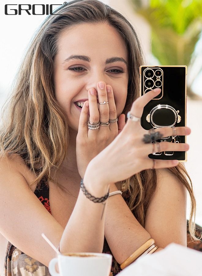 GROIC Phone Case for Samsung Galaxy S23 Ultra 6.8" 6D Electroplating Astronaut Phone Case Hidden Stand Protective Cover Astronaut Folding Bracket Phone Case with Camera Protector - Image 5