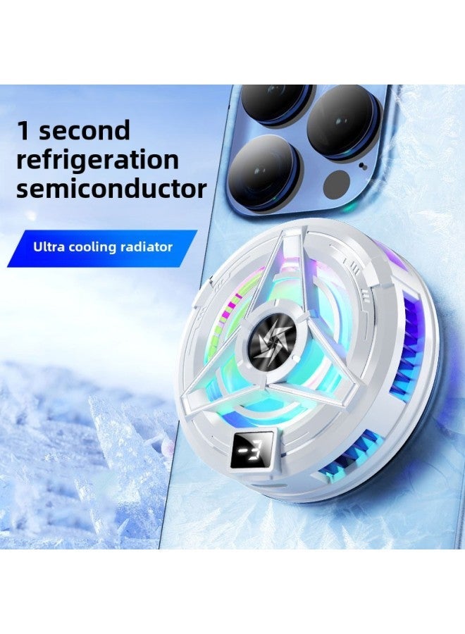 SL16 Semiconductor Mobile Phone Radiator Icing Refrigeration Back Clip Cooling Artifact Game E-sports Live Universal-Color:Snowflake White [digital Display/magnetic/snap Clip] + Vapor Chamber - Image 1