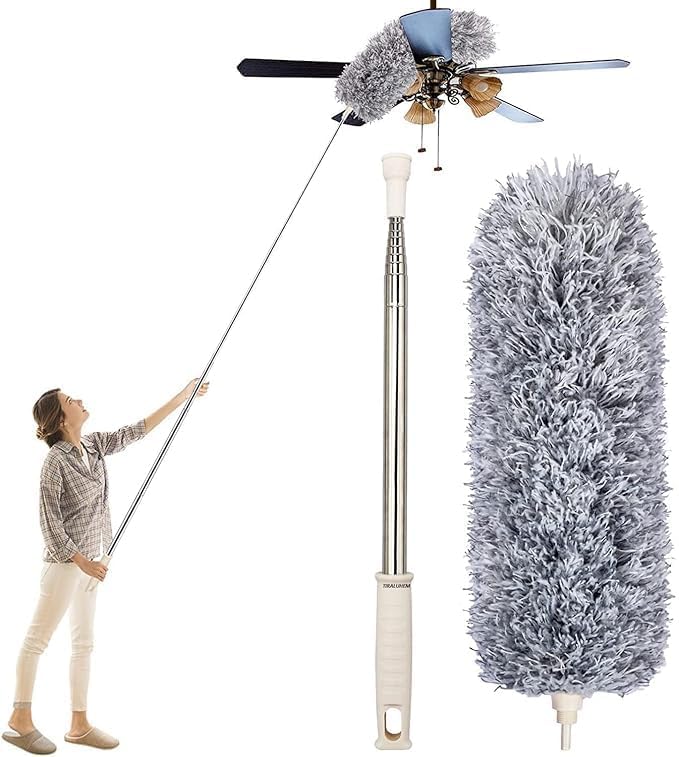 VSS ENTERPRISES Extendable Microfiber Duster 30100 Inch Telescopic Handle Bendable Head for Ceiling Fans Cobwebs Blinds Furniture High Reach Cleaning Tool