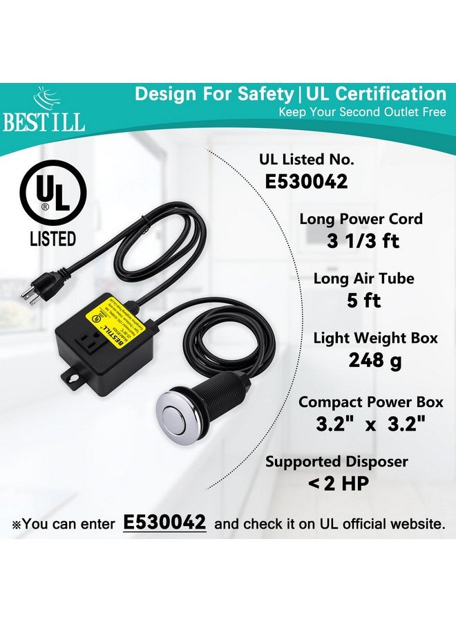 Bestill BESTILL Sink Top Garbage Disposal Air Switch Kit with Single Outlet, UL Listed, Chrome 3.6" Long Push Button with Brass Cover  - Image 3