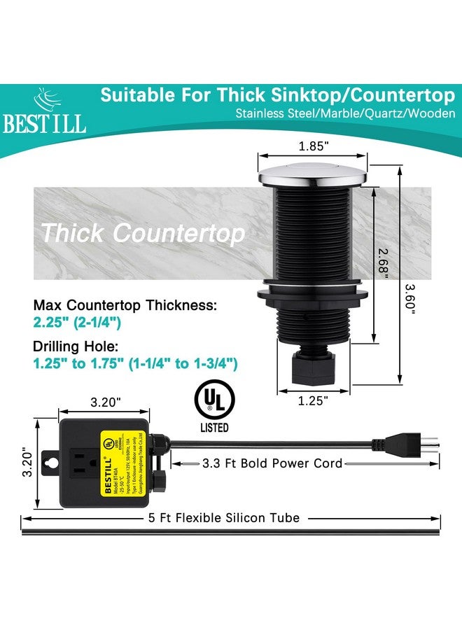 Bestill BESTILL Sink Top Garbage Disposal Air Switch Kit with Single Outlet, UL Listed, Chrome 3.6" Long Push Button with Brass Cover  - Image 1