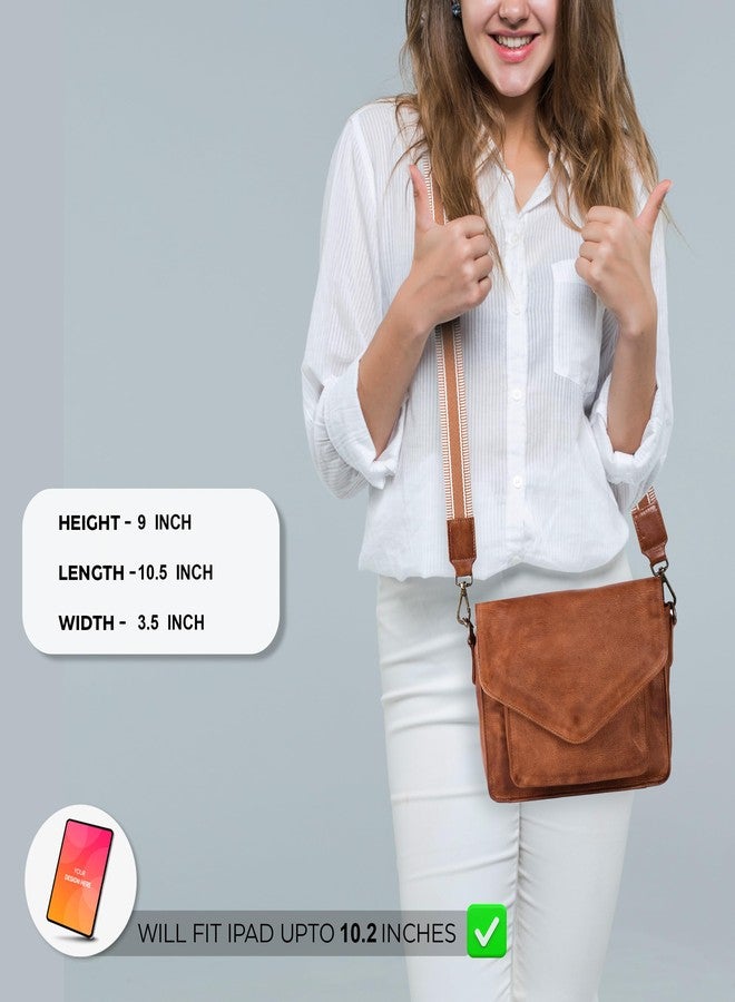 Ozora Leather Flapover Crossbody Handbag Purse for Women with Adjustable Strap & Overflap Snap Closure Tote/Bag (Tan web) - Image 2