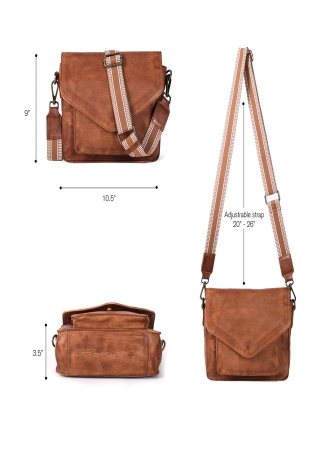 Ozora Leather Flapover Crossbody Handbag Purse for Women with Adjustable Strap & Overflap Snap Closure Tote/Bag (Tan web) - Image 4