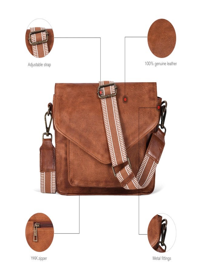 Ozora Leather Flapover Crossbody Handbag Purse for Women with Adjustable Strap & Overflap Snap Closure Tote/Bag (Tan web) - Image 3