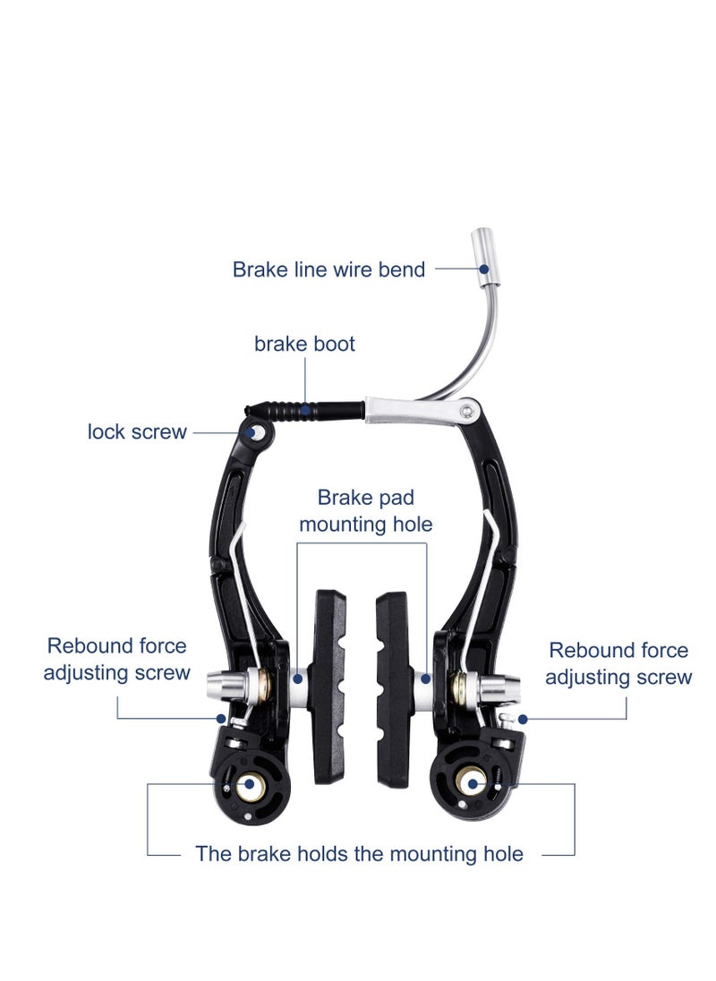 Excefore V Bike Brakes Set, 2 Sets Universal Complete Bike Brakes, Mountain Bike Replacement for Most Bicycle, Road Bike Brakes Cables with Front Back Wheels End Caps, End Ferrules, Black  - Image 4