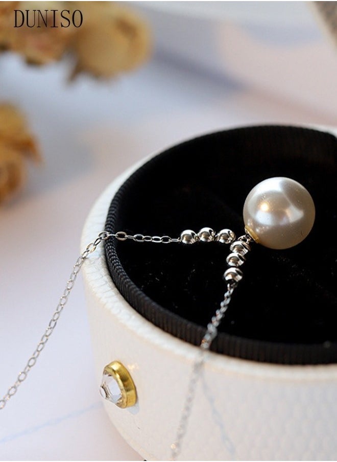DUNISO Pearl Necklace 925 Sterling Silver Choker Necklace Silver Choker Chain Pearl Pendant Necklace Simple Necklace Chain Jewelry for Women Teen Girls  - Image 1