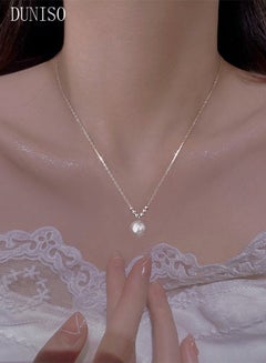DUNISO Pearl Necklace 925 Sterling Silver Choker Necklace Silver Choker Chain Pearl Pendant Necklace Simple Necklace Chain Jewelry for Women Teen Girls  - Image 4
