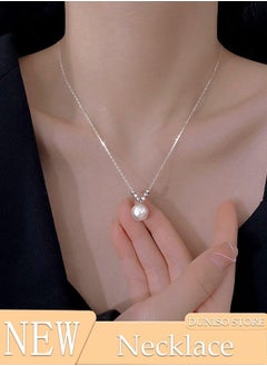 DUNISO Pearl Necklace 925 Sterling Silver Choker Necklace Silver Choker Chain Pearl Pendant Necklace Simple Necklace Chain Jewelry for Women Teen Girls  - Image 3