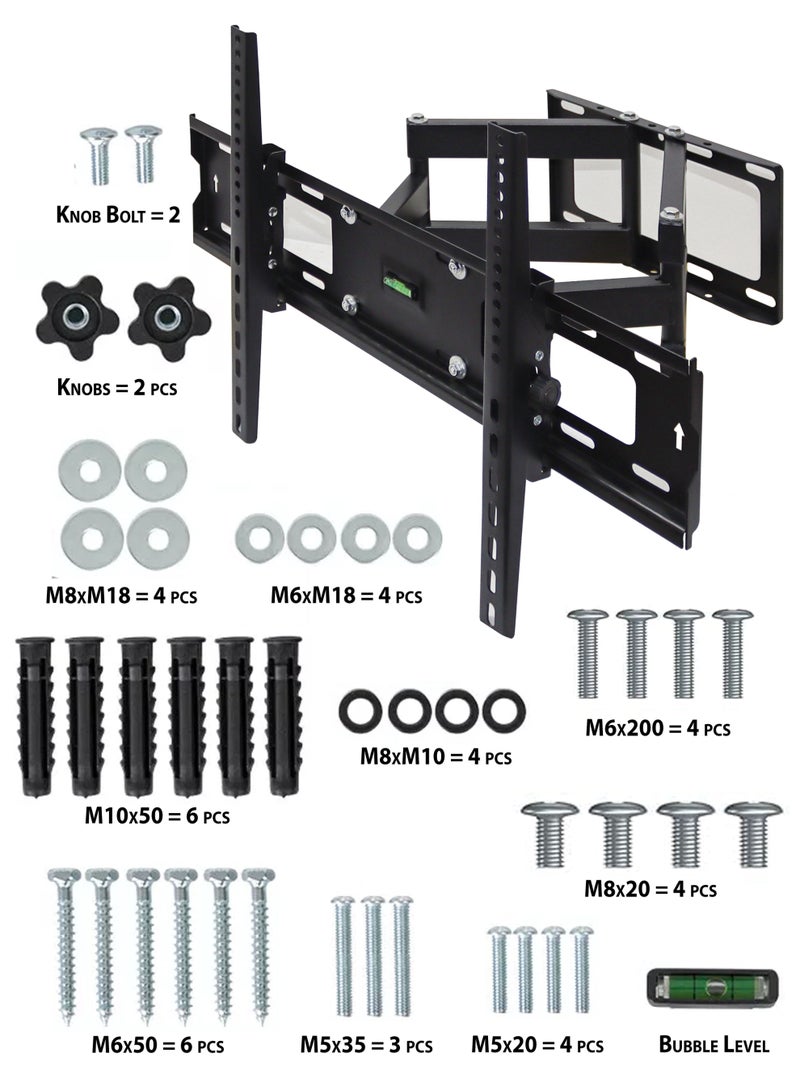 دي بلو حامل حائط متحرك بالكامل للتلفزيون ومساند الشاشات من 32 إلى 80 بوصة لشاشات LCD وLED وأجهزة الكمبيوتر والشاشات OLED – ذراع طويلة ومتينة قابلة للدوران حتى 180 درجة، وإمالة حتى 15 درجة، قابلة للامتداد من الحائط من 60 مم حتى 490 مم – متوافق مع VESA من 200x200 حتى 600x400 – يتحمل وزن حتى 65 كجم - Image 5