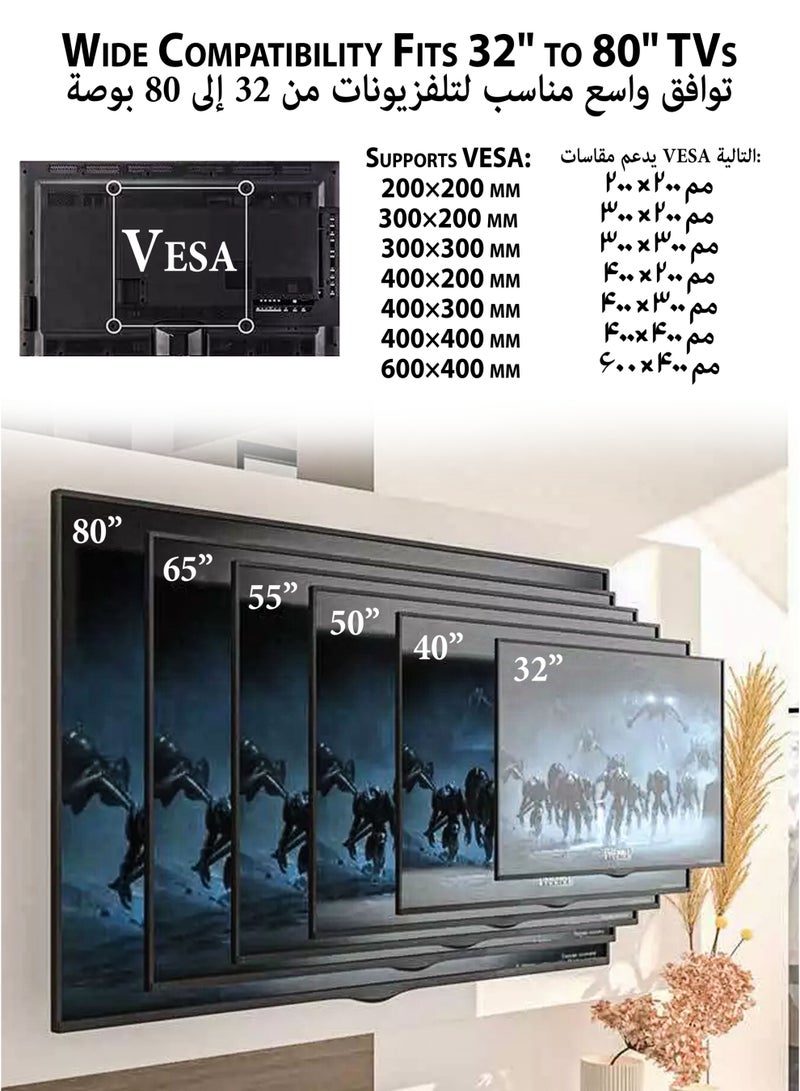 دي بلو حامل حائط متحرك بالكامل للتلفزيون ومساند الشاشات من 32 إلى 80 بوصة لشاشات LCD وLED وأجهزة الكمبيوتر والشاشات OLED – ذراع طويلة ومتينة قابلة للدوران حتى 180 درجة، وإمالة حتى 15 درجة، قابلة للامتداد من الحائط من 60 مم حتى 490 مم – متوافق مع VESA من 200x200 حتى 600x400 – يتحمل وزن حتى 65 كجم - Image 4