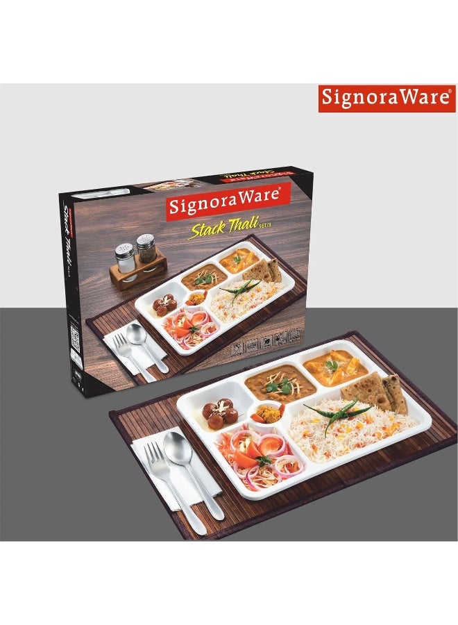 Signoraware New Stack Thali 5 in 1 for Canteens, Hospitals and Midday lunch platters, Set of 3, White - Image 5
