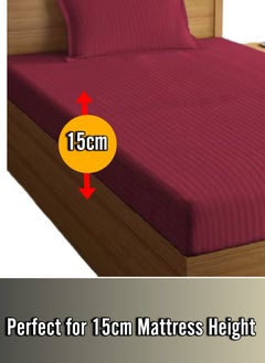 Blueberry Maroon Single Size Stripe Bed Sheet Set Cotton 100x200+15cm  - Image 2
