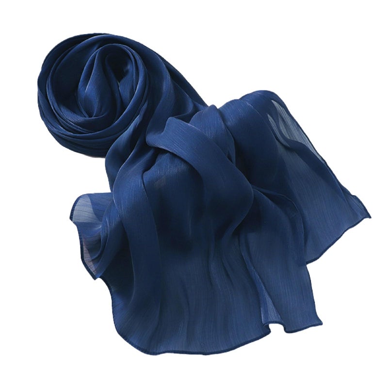 HURESON Women Premium Hijab Head Scarf Lightweight Shimmer Scarves Crepe Wedding Shawls and Wraps for Evening Dresses Shiny (Deep blue) - Image 1